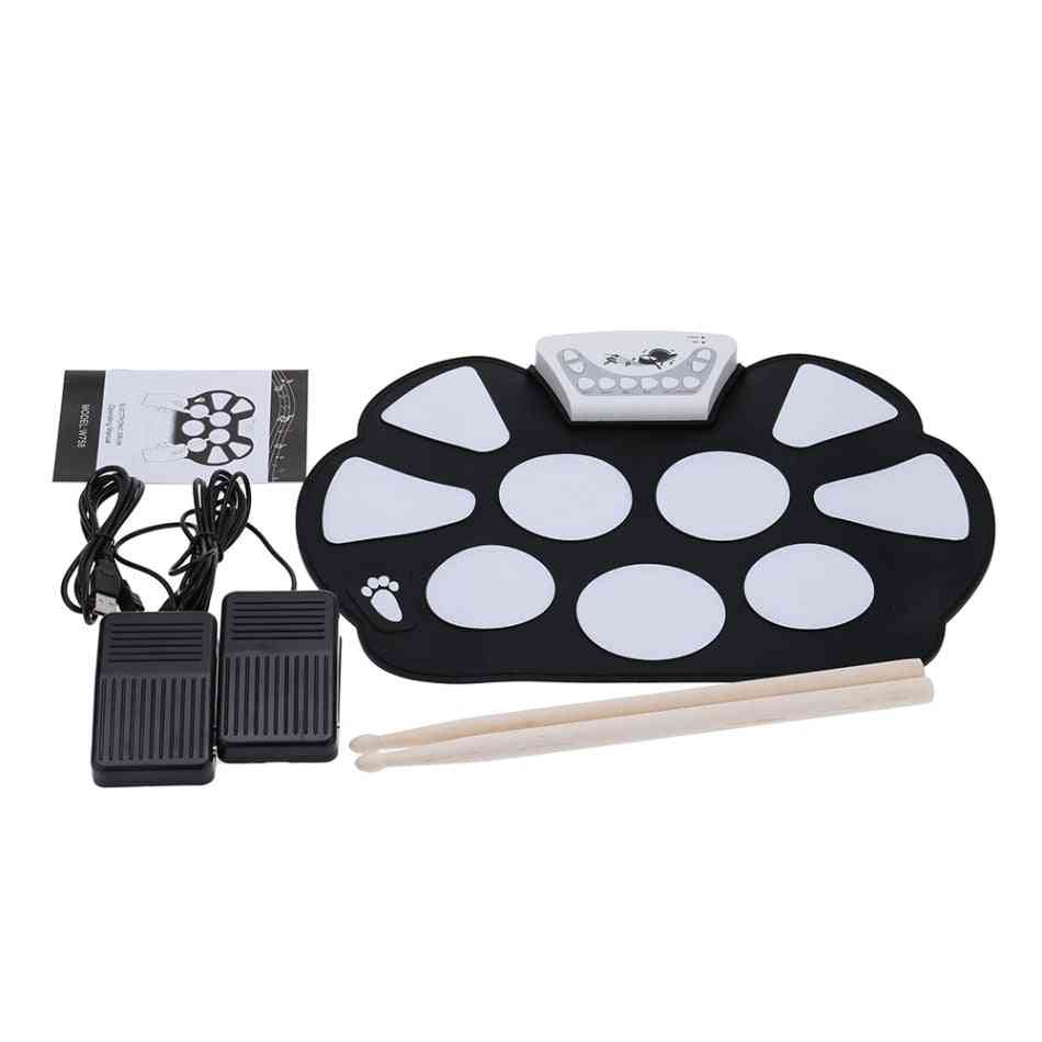 Usb Folding- Digital Electronic, 7-drum Pads With Drumsticks Sets