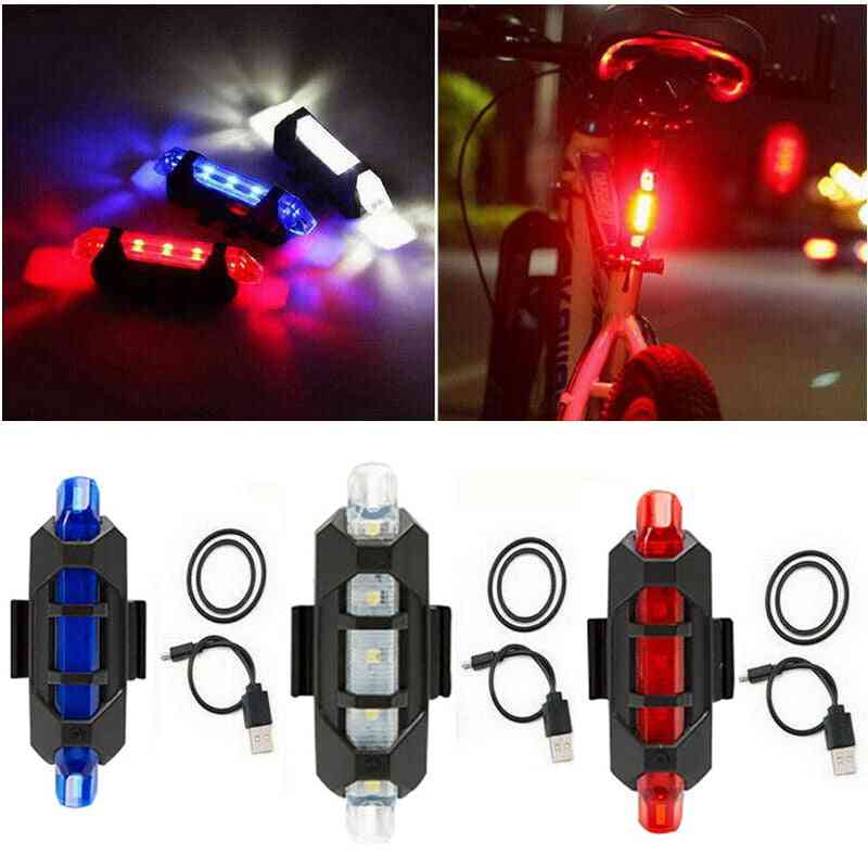 Usb Rechargeable- 5-led Front Back & Rear, Cycling Safety Warning, Light Lamp