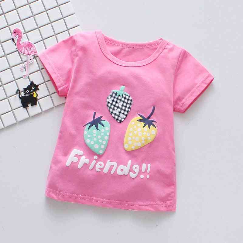 Summer- Strawberry Pattern, Short-sleeve, Cotton T-shirts For Baby Girl