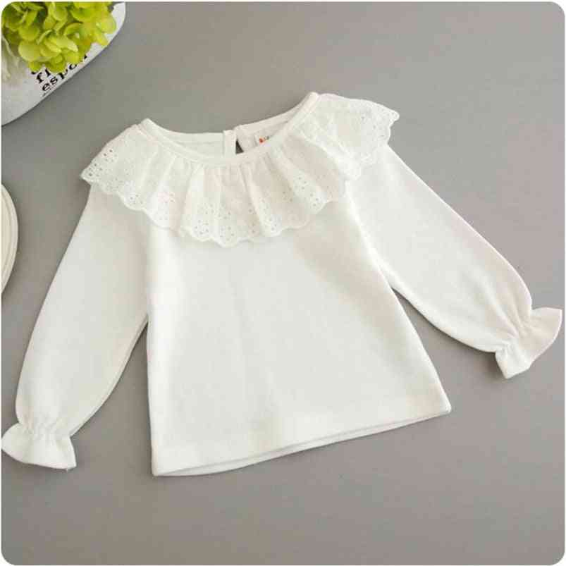 Sladká biela čipkovaná košeľa pre dievčatá, bavlnená košeľa s dlhým rukávom