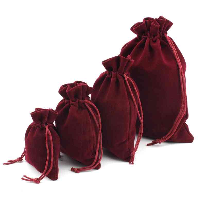 Multi Size Wine Red Drawstring Velvet Bags Organza Storage Pouches