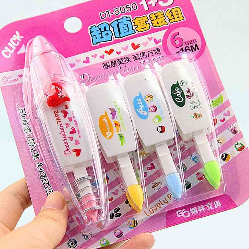 4pcs Correction Tapes Refill Set Lovely Decoration Click Corrective Tape Stationery Office Correcting School Supplies F578
