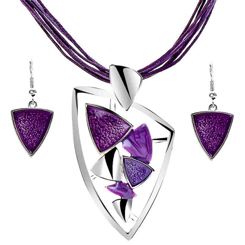Leather Chain Enamel Gem Jewelry Sets For Party