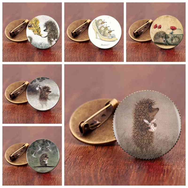 Hedgehog Brooch Cute Animal Pins, Jewelry Brooches, Antique Bronze Plated Collar Pin