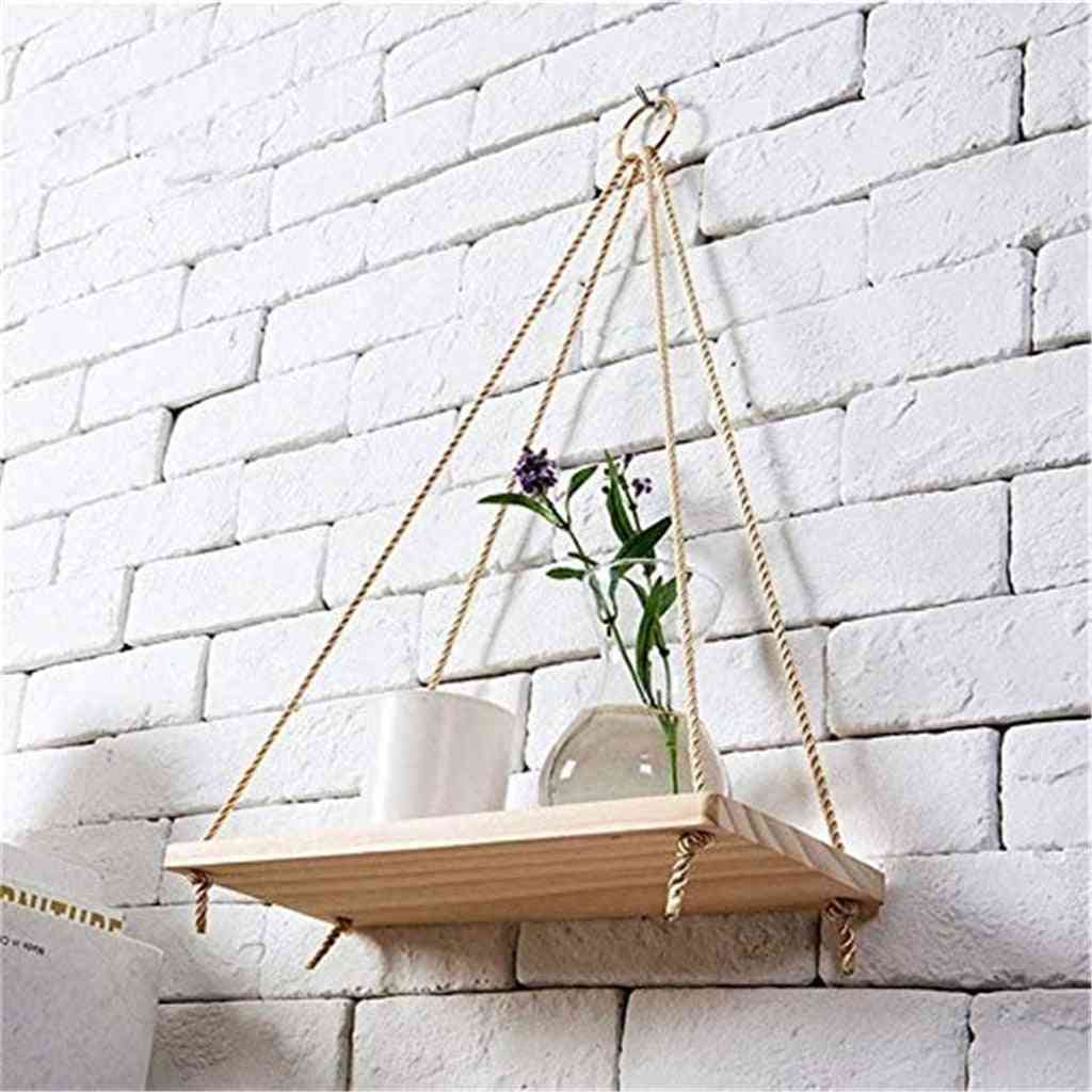 Premium Wood Swing, Hanging Rope, Wall Mounted, Floating Shelves, Plant Flower Pot