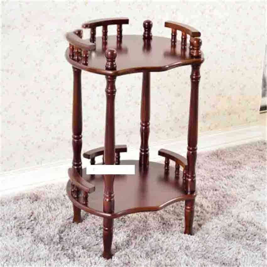 Masivna lesena mizica dvoslojno stojalo stransko vogalno polico stojalo za čaj