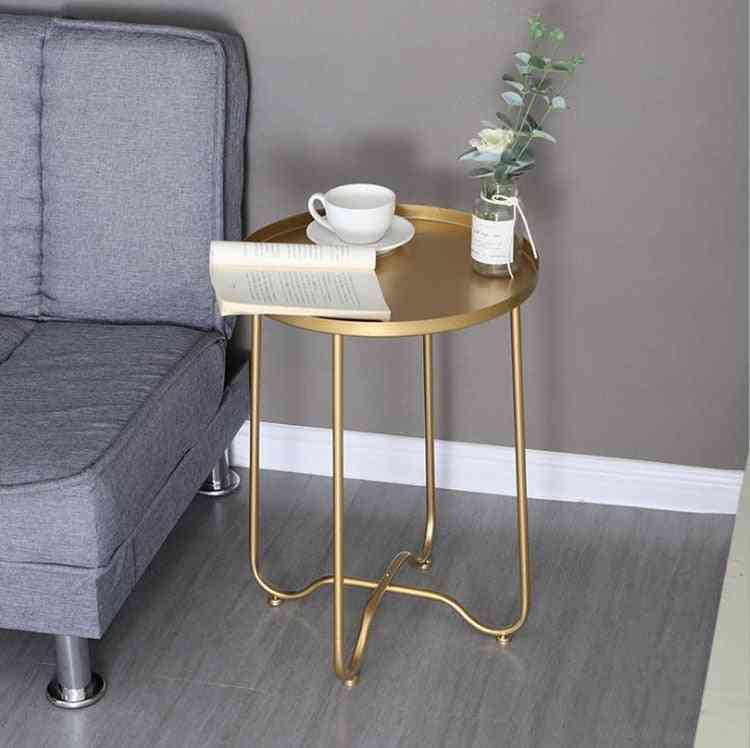 Iron Small Folding Round Coffee Bed Side Table