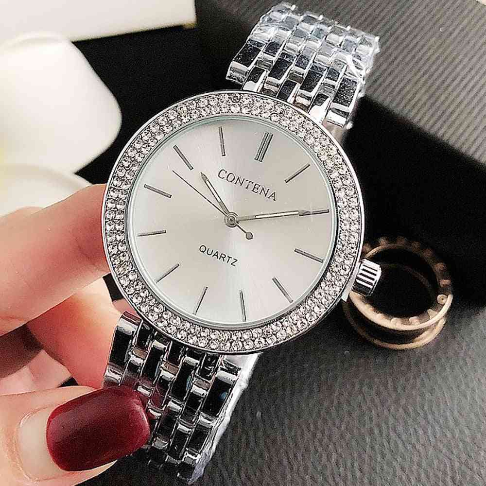 Feminino Crystal Diamond Watch, Silver Women Watches, Full Steel Wrist Clock