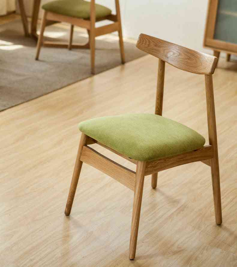 Massivt trä + läder bomullstyg kaffe matsal stol
