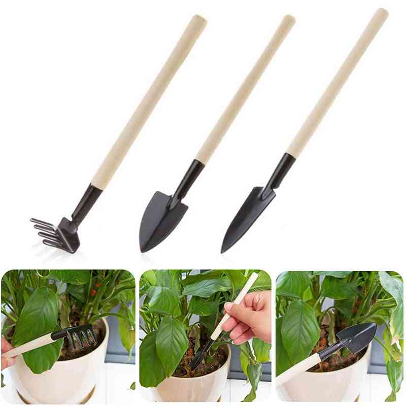 Mini spade skovlharv blomsterpotte værktøjer, potteplanter, vedligeholdelse træhåndtag plante, jord havearbejde værktøj
