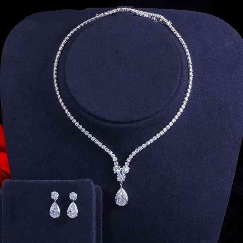 Water Drop Pendant Necklace And Earrings Bridal Wedding Jewelry Sets