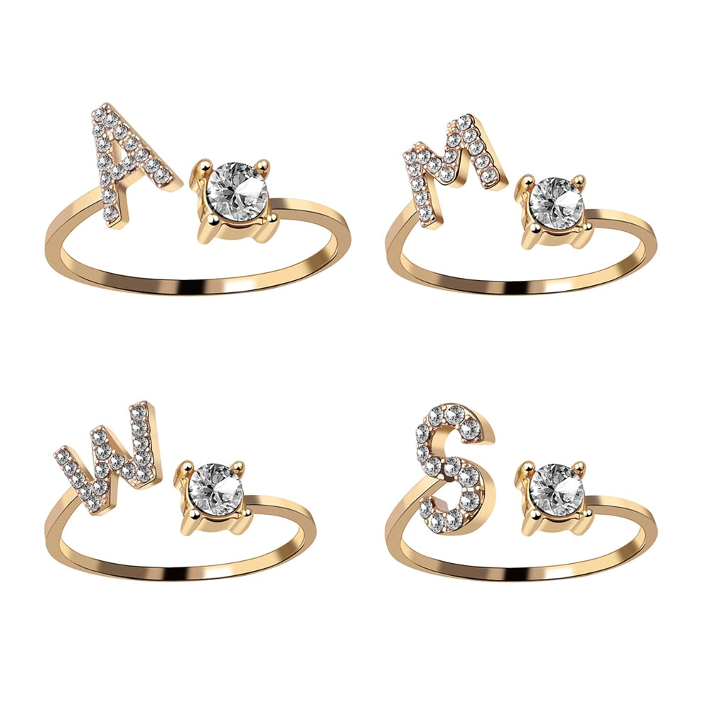 Az letter zlatá farba kovový nastaviteľný otvárací prsteň, iniciály meno abeceda, ženské kreatívne prstene, trendy spoločenské šperky