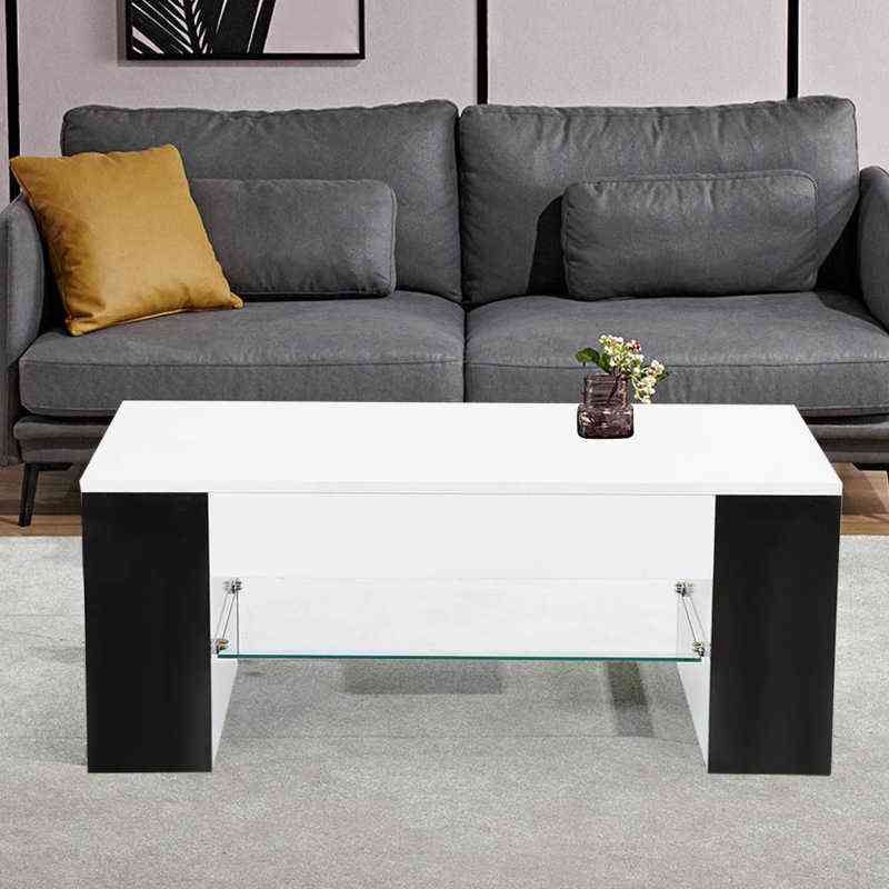 Table basse à thé de salon de style moderne avec support de rangement latéral étagère moyenne en verre meubles de maison