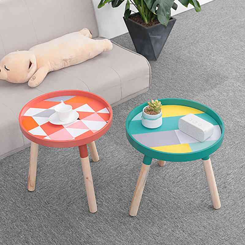 Modern Minimalist Wood Round Coffee Tea Table For Living Room