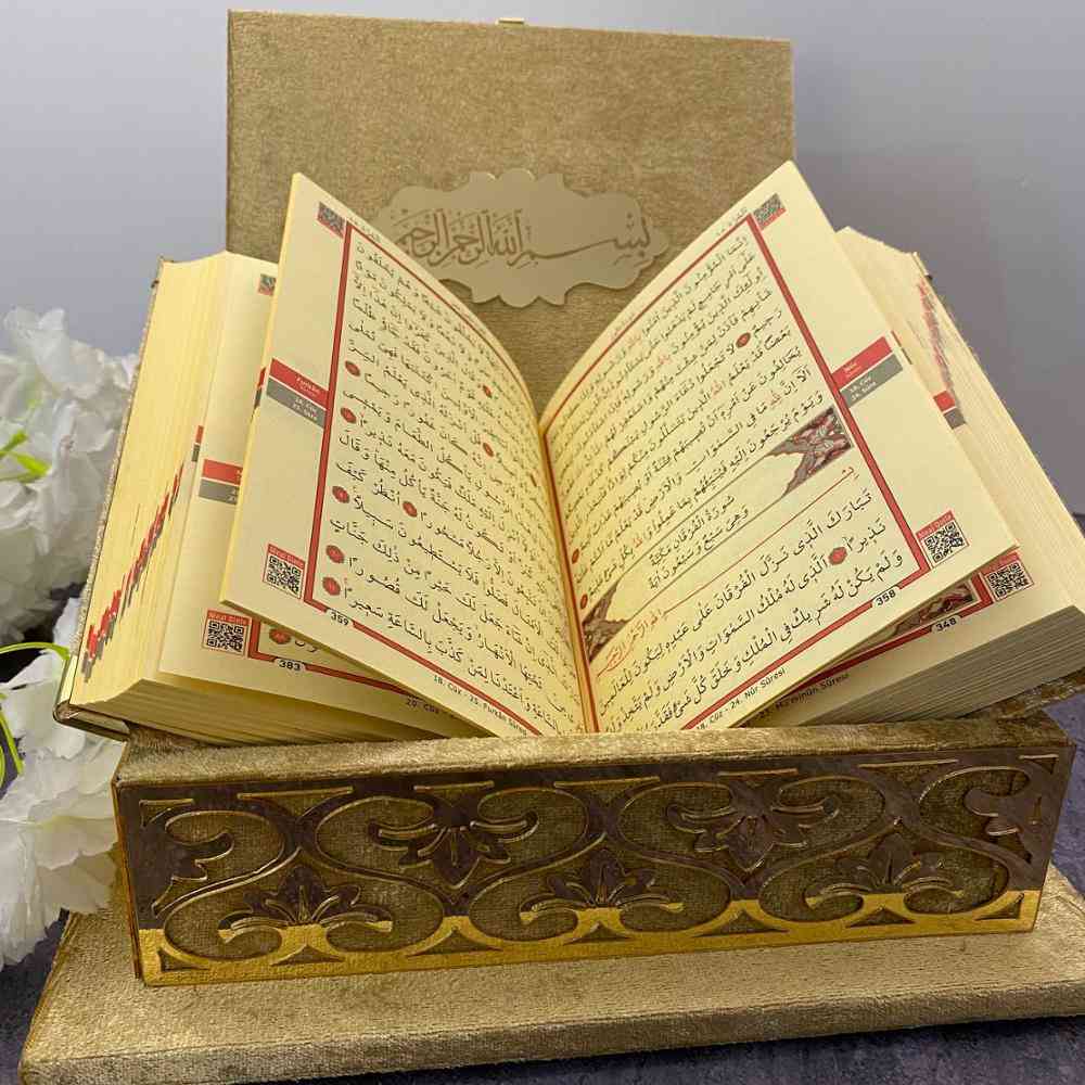 Holy Quran With Acrylic Mirror Velvet Covered