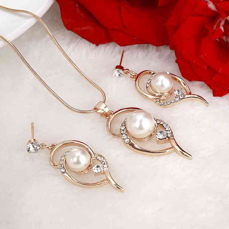 Simulated Pearl Stud Earrings, Necklace, Wedding Jewelry Sets For Women