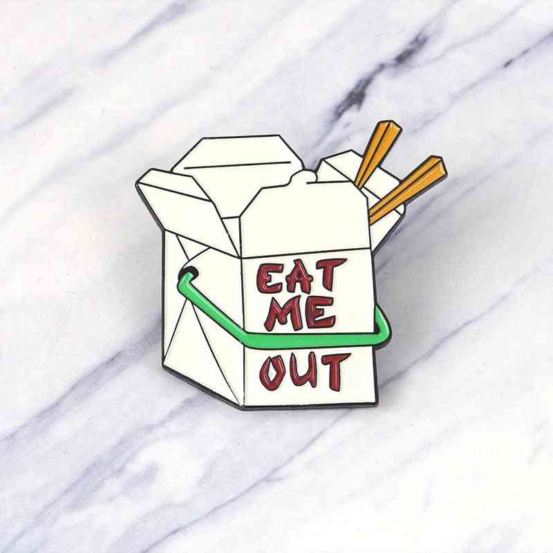 Fast Food Box Enamel Pin, Cartoon Eat Me Brooches Button Badge, For Kids, Friends, Lapel Pins Jewelry