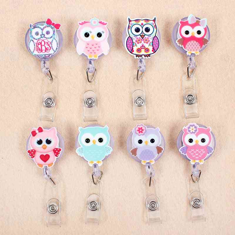 Creative Candy Color Owl Resin Retractable Badge Holder