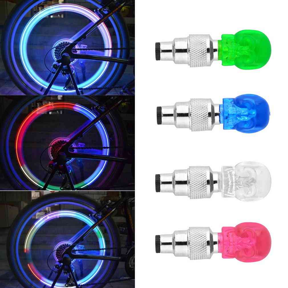 Skull Shape Valve Cap Led Light Wheel Tyre Lamp Colorful Bicycle Accessories