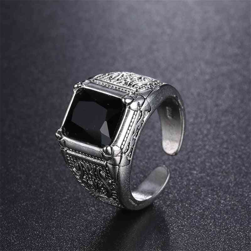 Crystal Retro Flower Sterling Silver Men`s Wedding Rings, Jewelry For Man, Open Finger Ring, No Fade