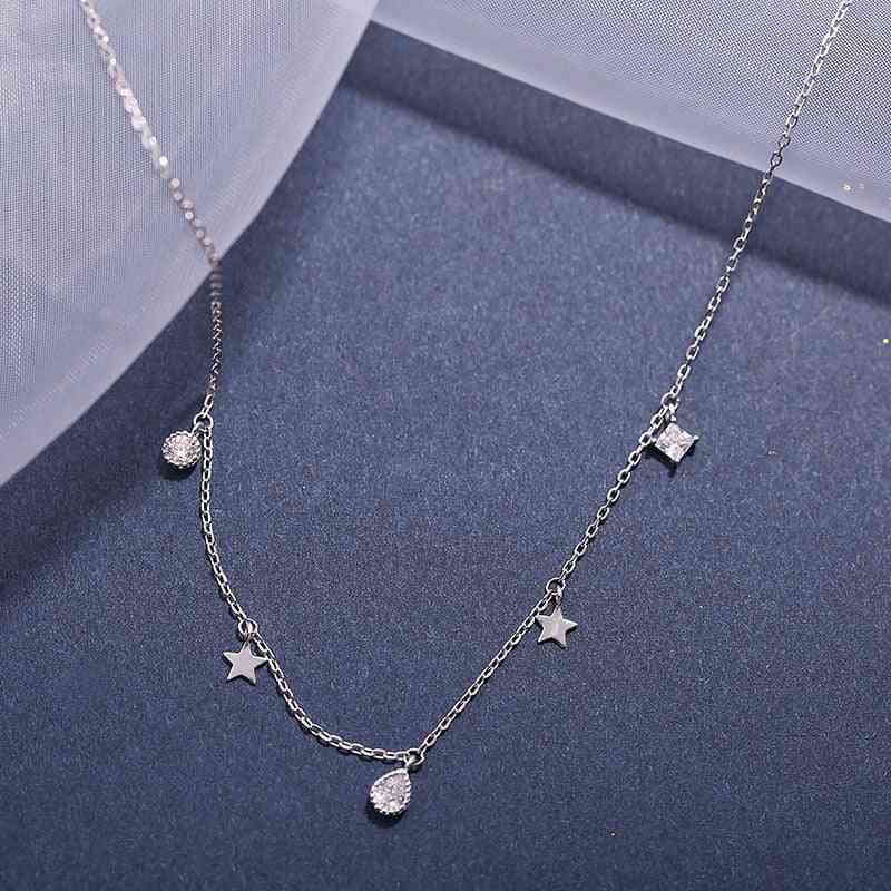 Sterling Silver Star Tassel Choker Necklace, Chain Zircon, Waterdrop Necklaces