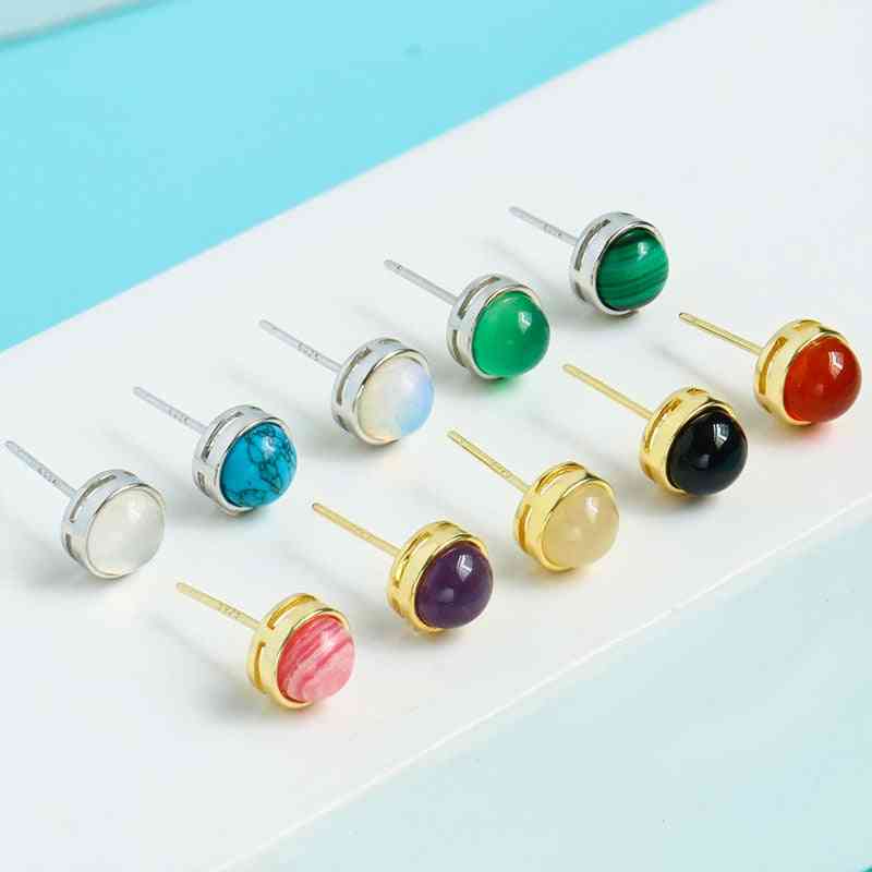 Silver Natural Stone Stud Earring