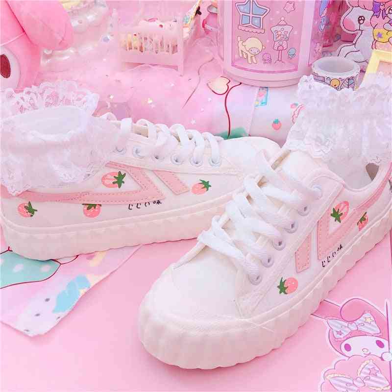 Japanese Sweet Lolita- Round Head, Flat Strawberry, Board Shoes
