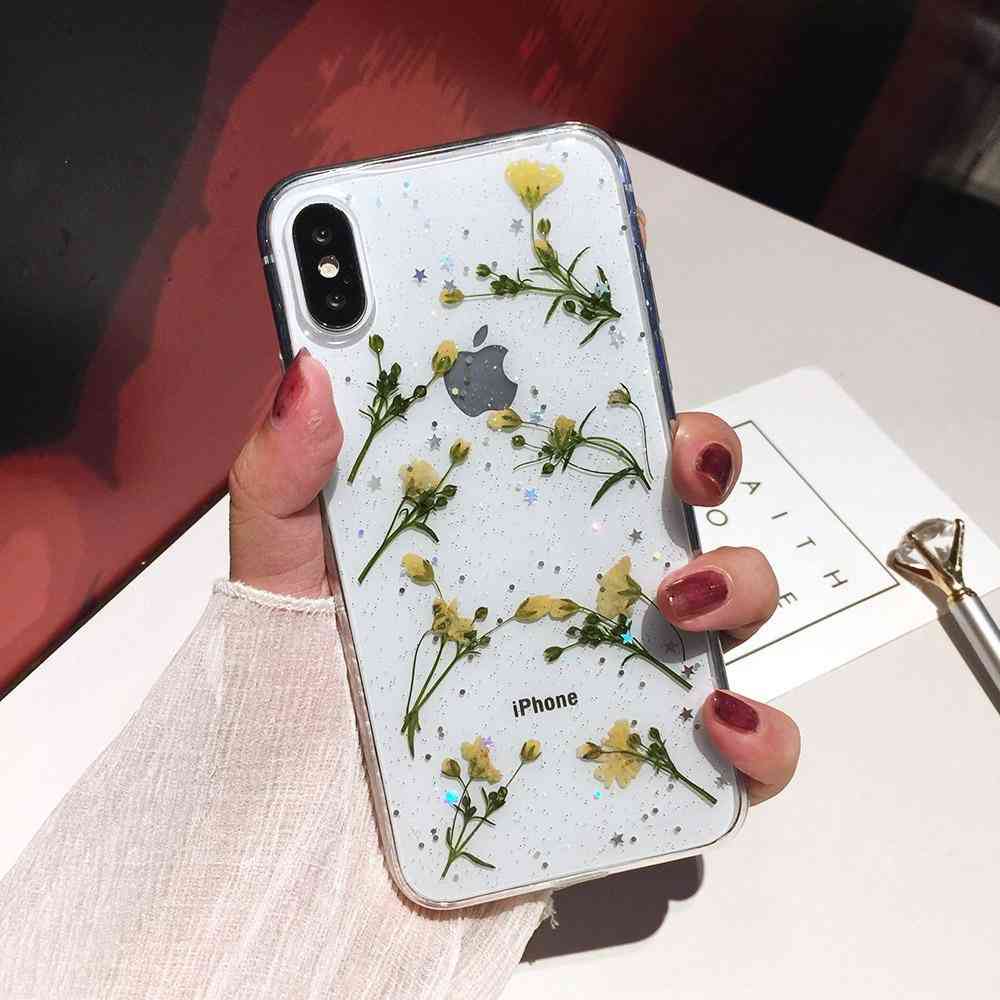 Real Dried Pressed Flowers Silicone Phone Case