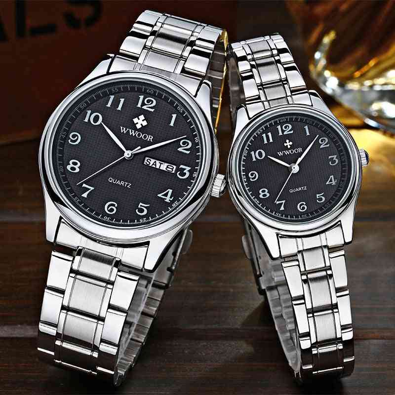 Stříbrné náramkové hodinky z nerezové oceli pro pár
