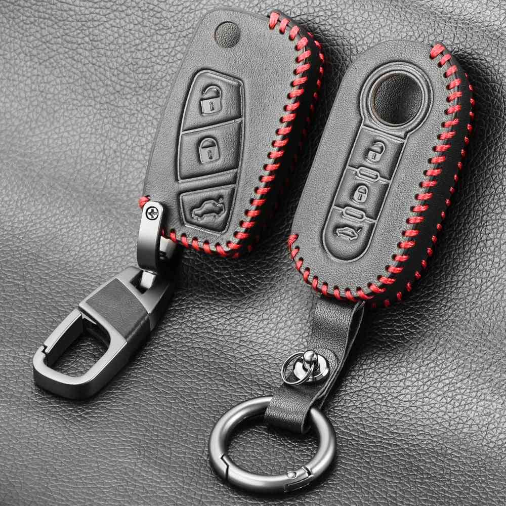 Leather Key, Car Alarm With 3-buttons, Flip-folding Remote Key, Cover Holder