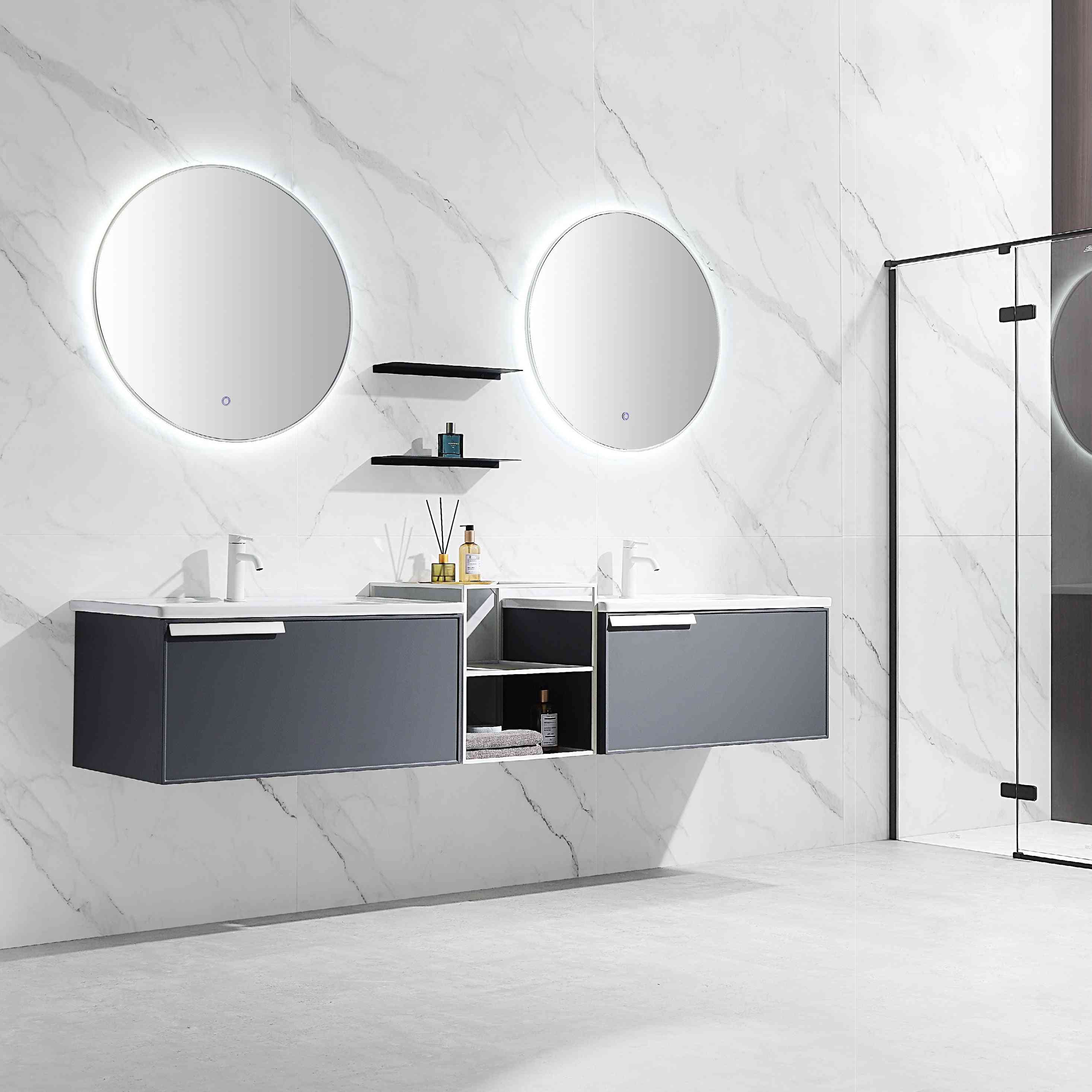Combinaison d'armoires de salle de bain en panneau de roche de luxe léger, accessoires de toilette simples et modernes