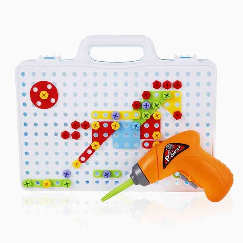 Kids Educational Puzzle Diy Building Toy, Electric Drill Screws Assembled, Pretend Play Tool Kit