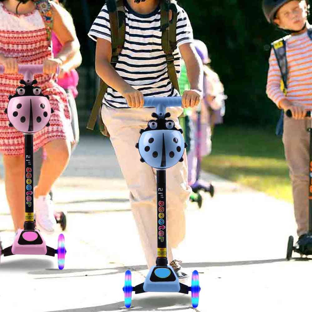 Wheel Kick Scooter, Foot Scooters, Adjustable Height With Led Light Up Wheels, Kids Skateboard