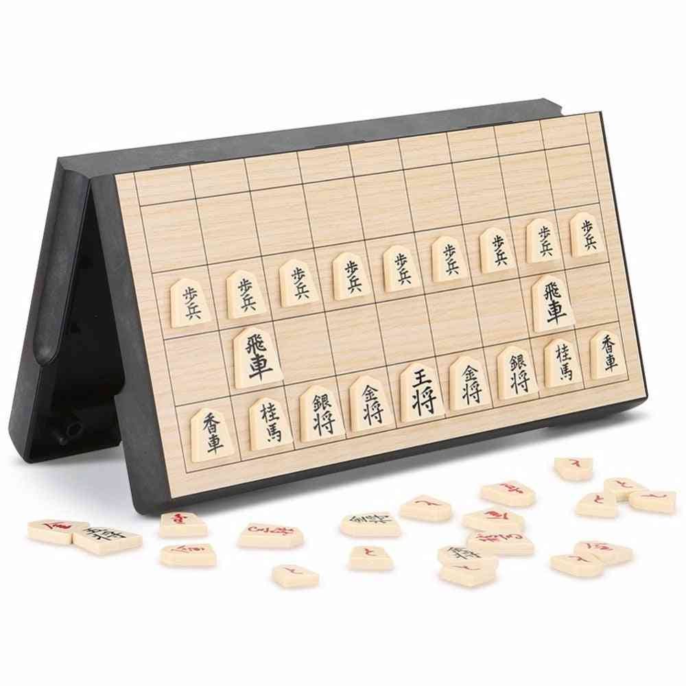 Magnetic Folding Shogi Set, Foldable Boxed Portable Japanese Chess Game, Exercise Logical Thinking
