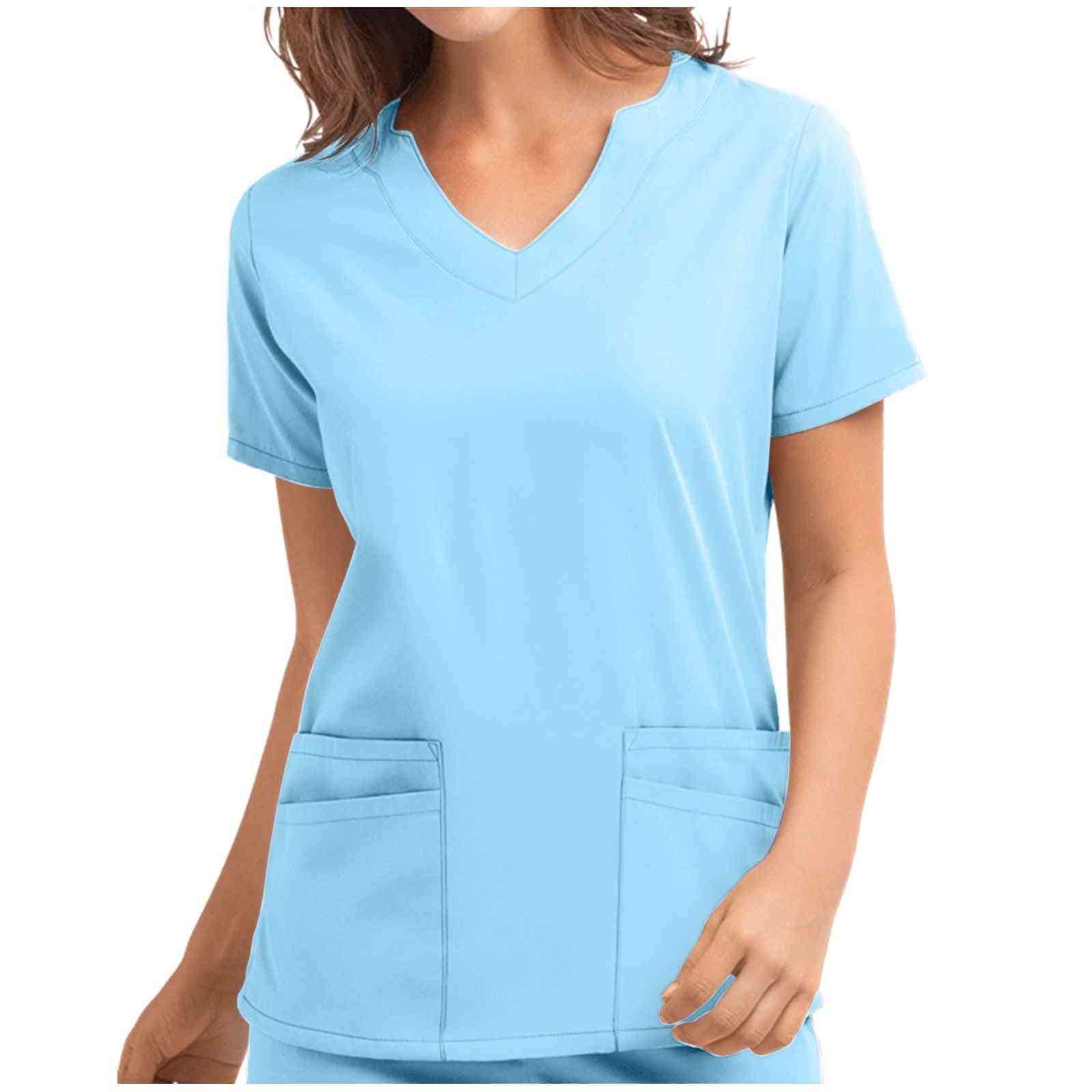 Magliette con scollo a V a maniche corte per abbigliamento sterilizzabile ad alta temperatura da donna