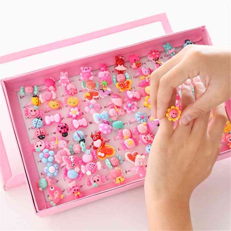Anelli di cartoni animati per bambini, caramelle, fiori, set di anelli a forma di fiocco di animali, mix di gioielli per le dita, bambino