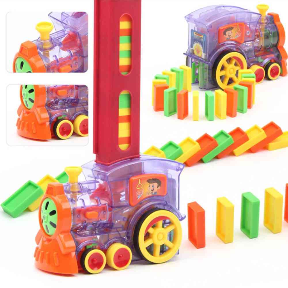 Children, Domino Train, Electric Vehicle Toy, Building And Stacking Blocks