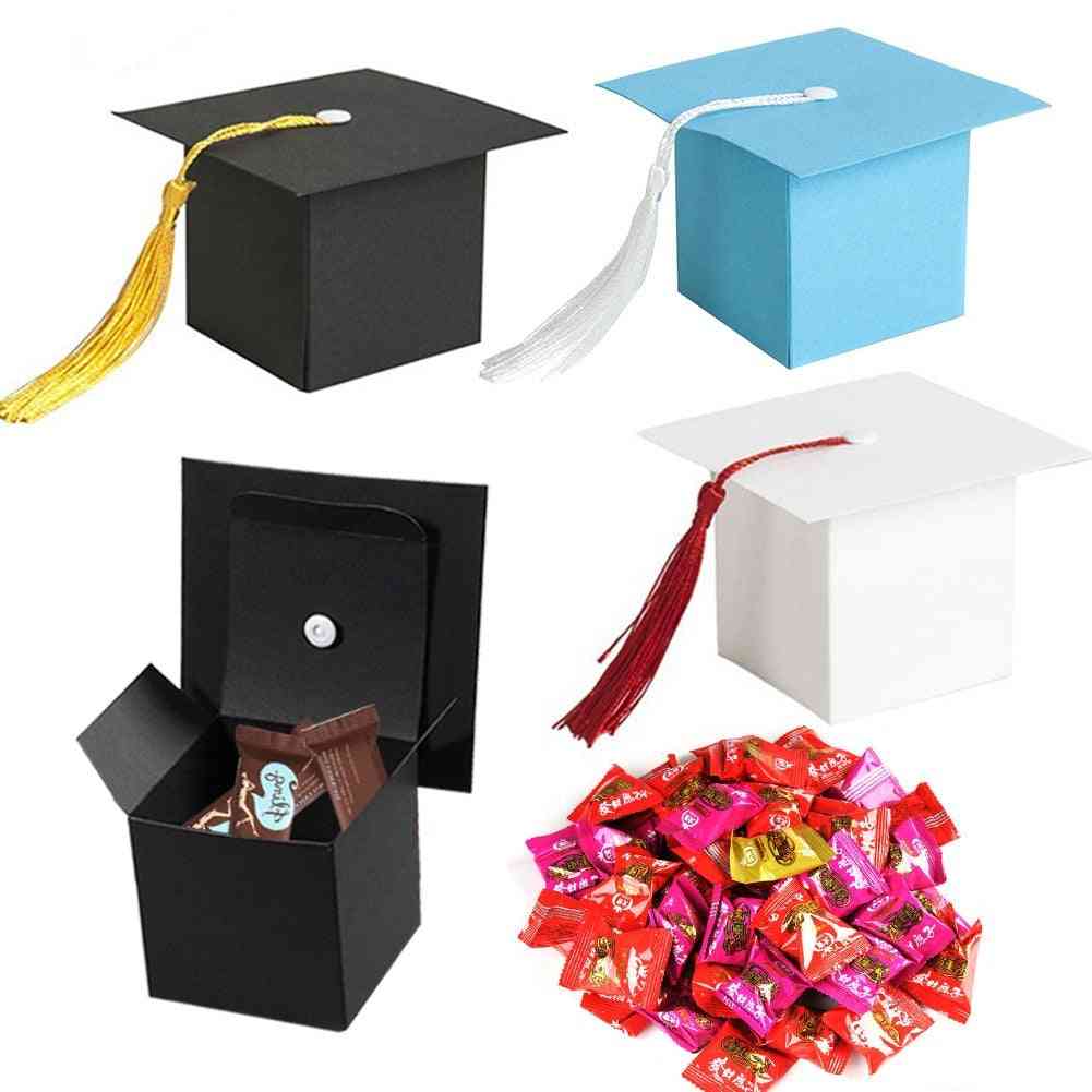 Paper Graduation Cap, Candy Treat Boxes With Tassel
