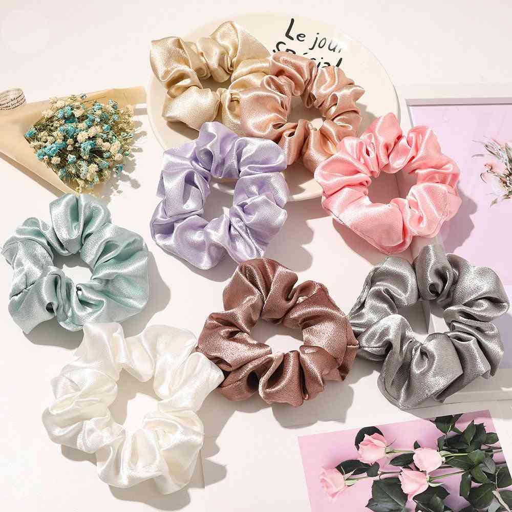 Bright Satin Silk Scrunchies Solid Large Elastic Rubber Hair Bands