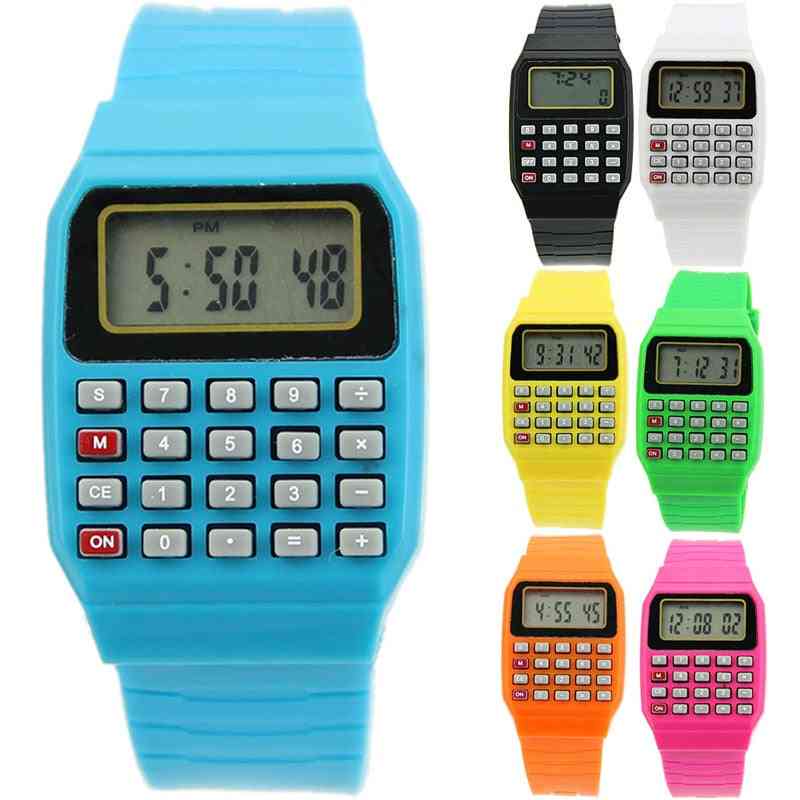 Montre-bracelet à calculatrice électronique pour enfants polyvalente avec date en silicone
