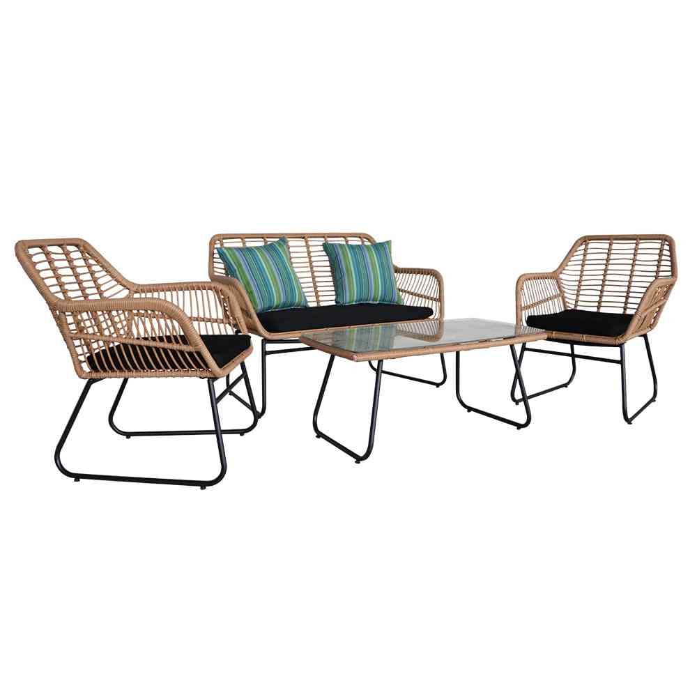 4pcs Outdoor Wicker Rattan Chair Patio Furniture Set With Table