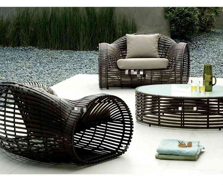Creative Wheel Design Rattan Chair Sofa Set