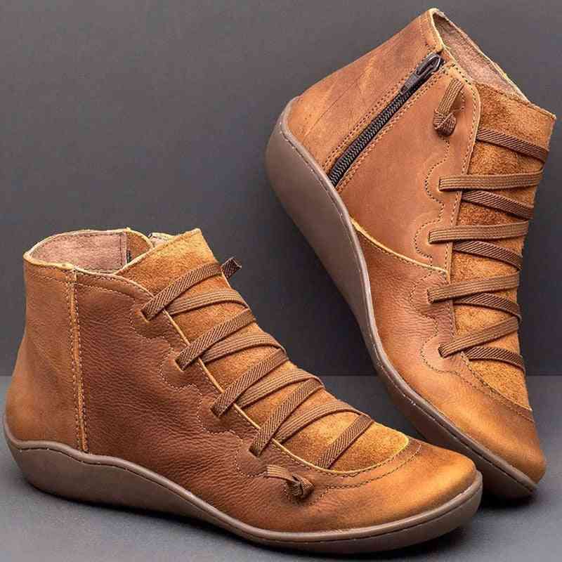 Ankel i pu-læder, punkstøvler med krydsremme til kvinder (sæt-2)