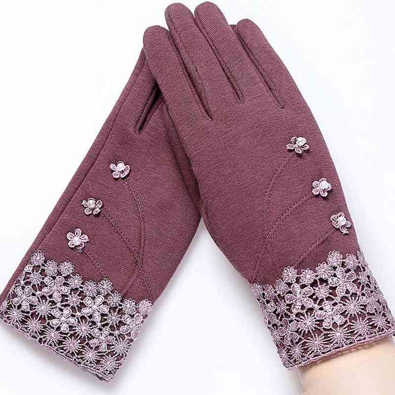 Elegantní dámské rukavice s dotykovým displejem, zimní dámské mašlové rukavice