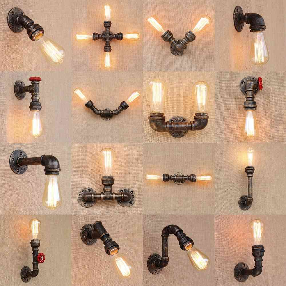 Retro Industrial Wall Lamp, Vintage Iron Rust Water Pipe Lamps, Loft Light Plated Indoor Lighting.