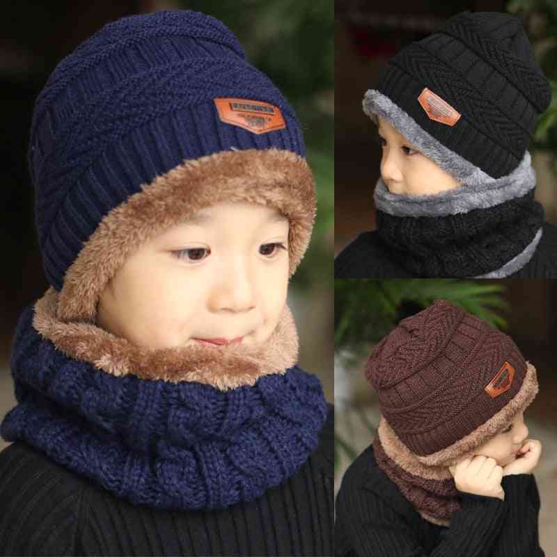 Winter Warm- Fleece Mask Balaclava, Knitted Beanie Hat And Scarf Set For Boy