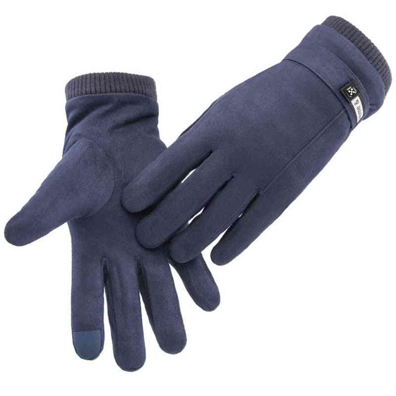Winter Men Sports Plus Plush Thick Warm Cashmere Cycling Riding Mittens Elastic Suede Leather Touch Screen Driving Glove C62