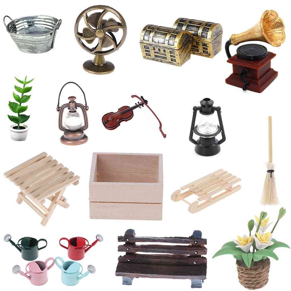 Mini Fruits Basket, Broom Oil Lamp, Table Treasure Box, Potted Plant Flowers Accessories
