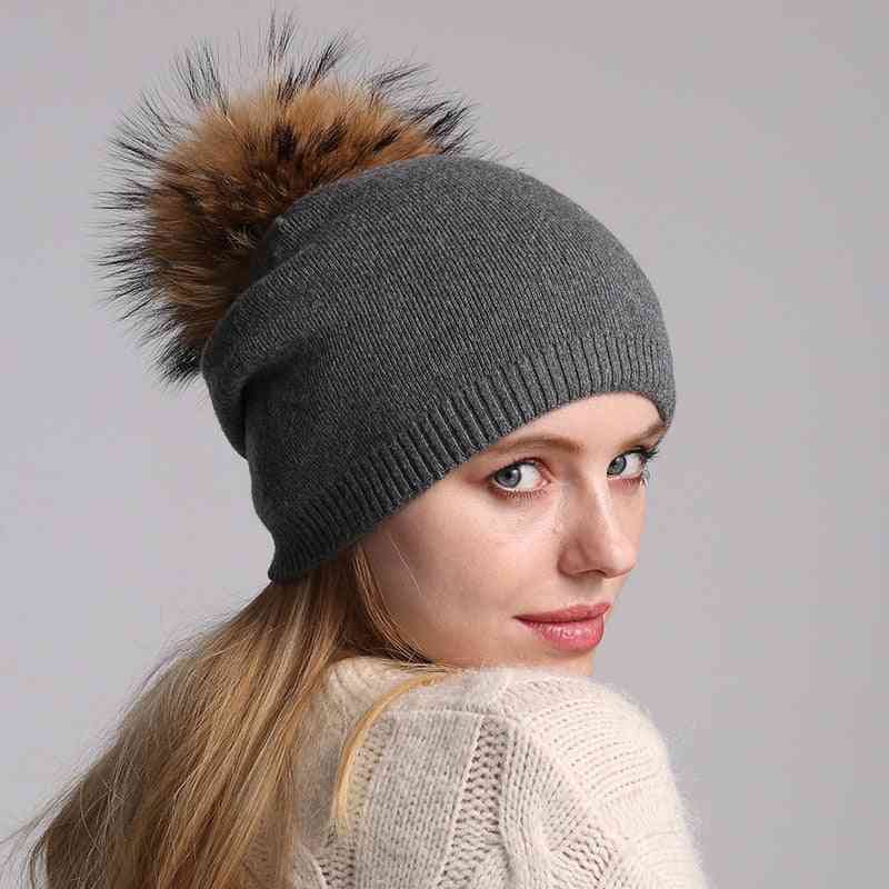 Winter Autumn Pompom Beanies Hat, Women Knitted Cap