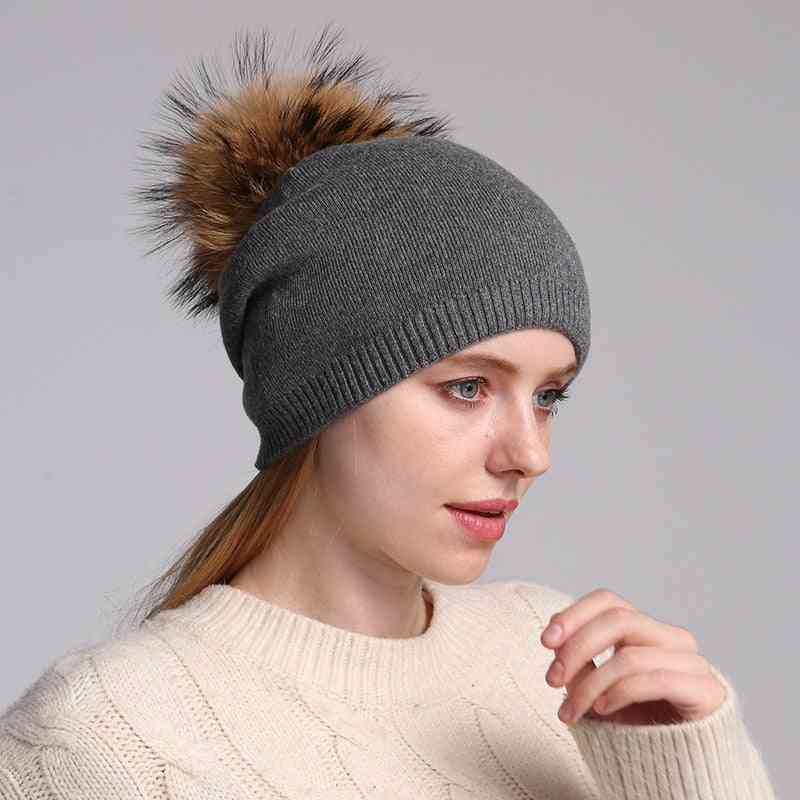 Winter Autumn Pompom Beanies Hat, Women Knitted Cap